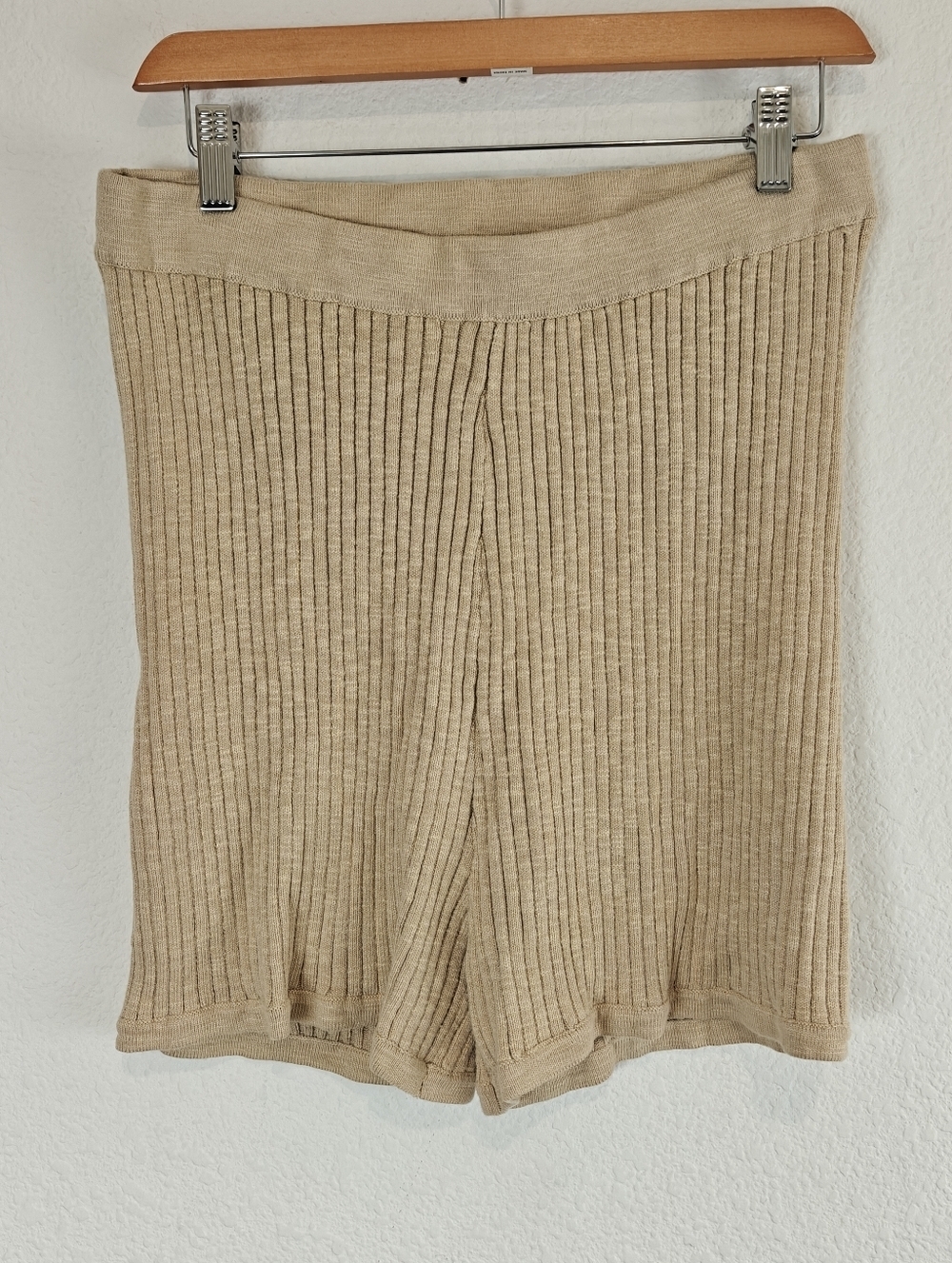 Free People Beach Ribbed High-Rise Lounge Shorts | Beige Coastal Knit Pull-On LG